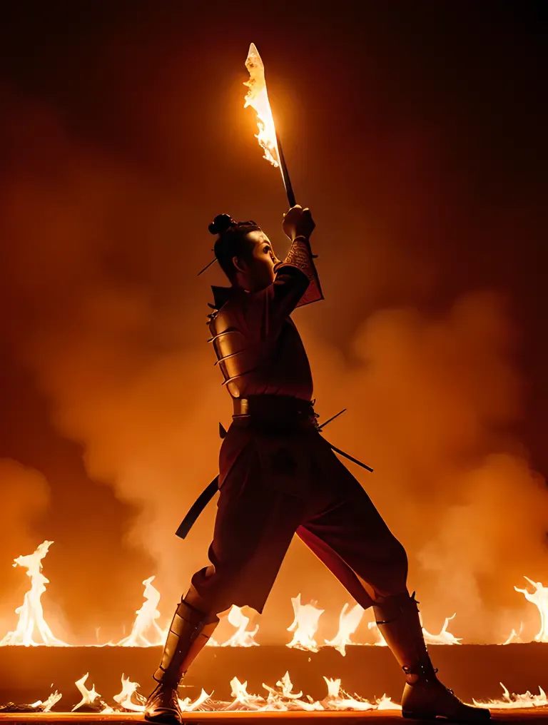 Dramatic Samurai Profile Pic with Sword and Flames