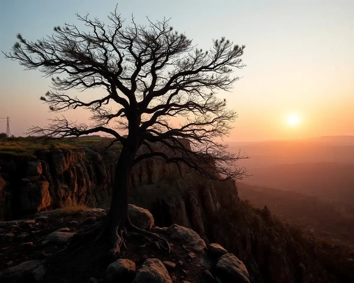 Dramatic Sawan Tree on Rocky Cliffside
