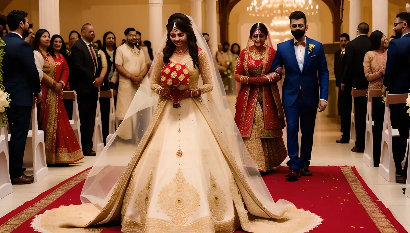 Dramatic Shot of Dulhan Walking Down the Aisle.