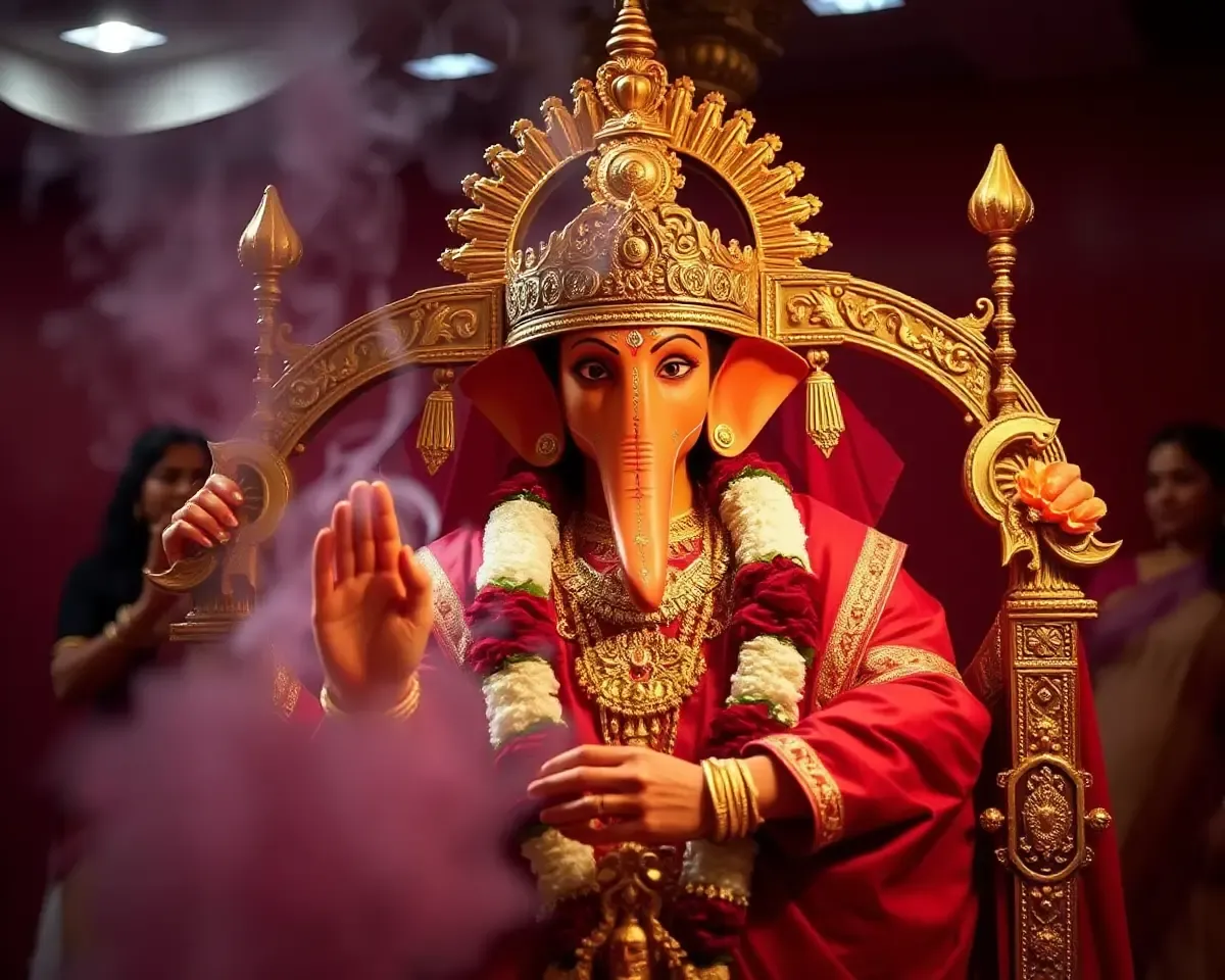 Dramatic Shradhanjali Image with Bold Red and Gold Colors