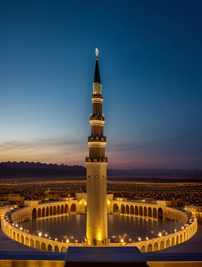 Dramatic Sunset View of Masjid Nabawi's Green Dome