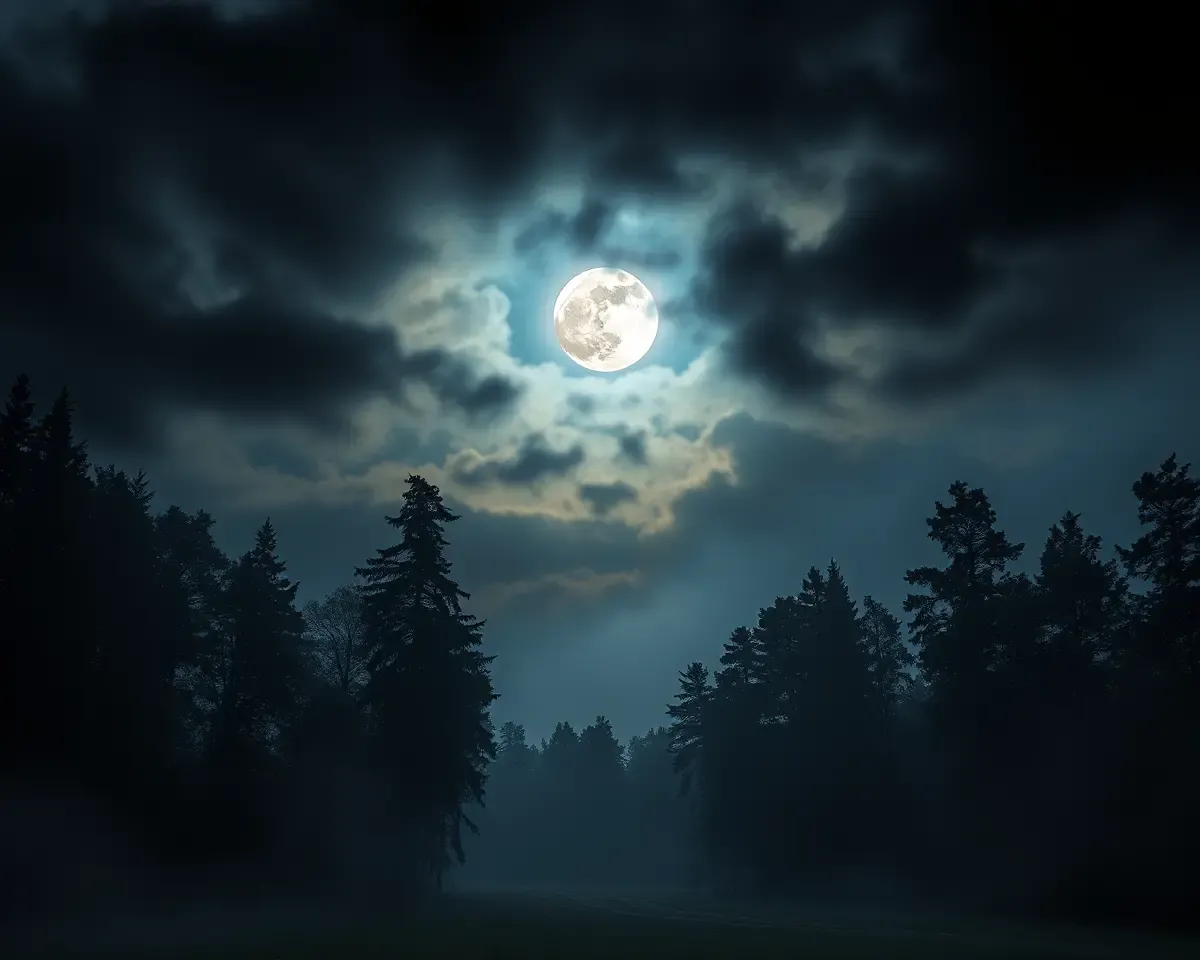 Dramatic Vastu Shanti Patrika Background with Stormy Sky and Moon