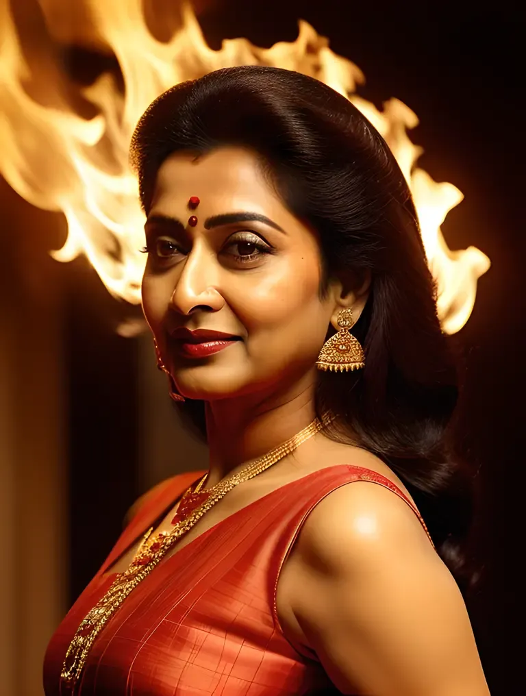 Dramatic Vyjayanthimala with Fiery Expression and Bold Hair