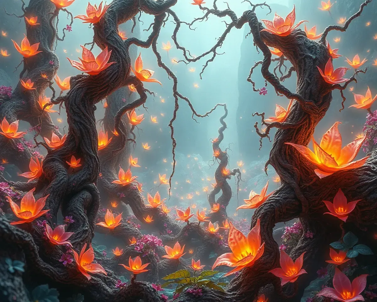 Dreamlike Landscape of Twisted Vines and Cataheal Energy