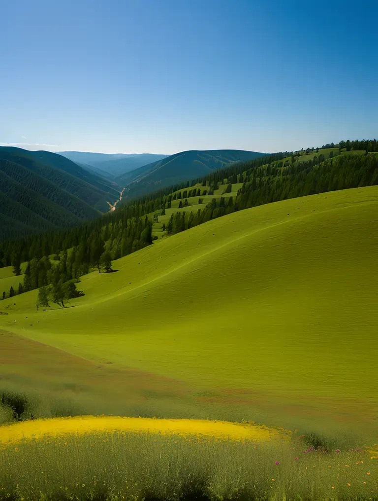 Dreamlike Tessellated Landscape of Rolling Hills