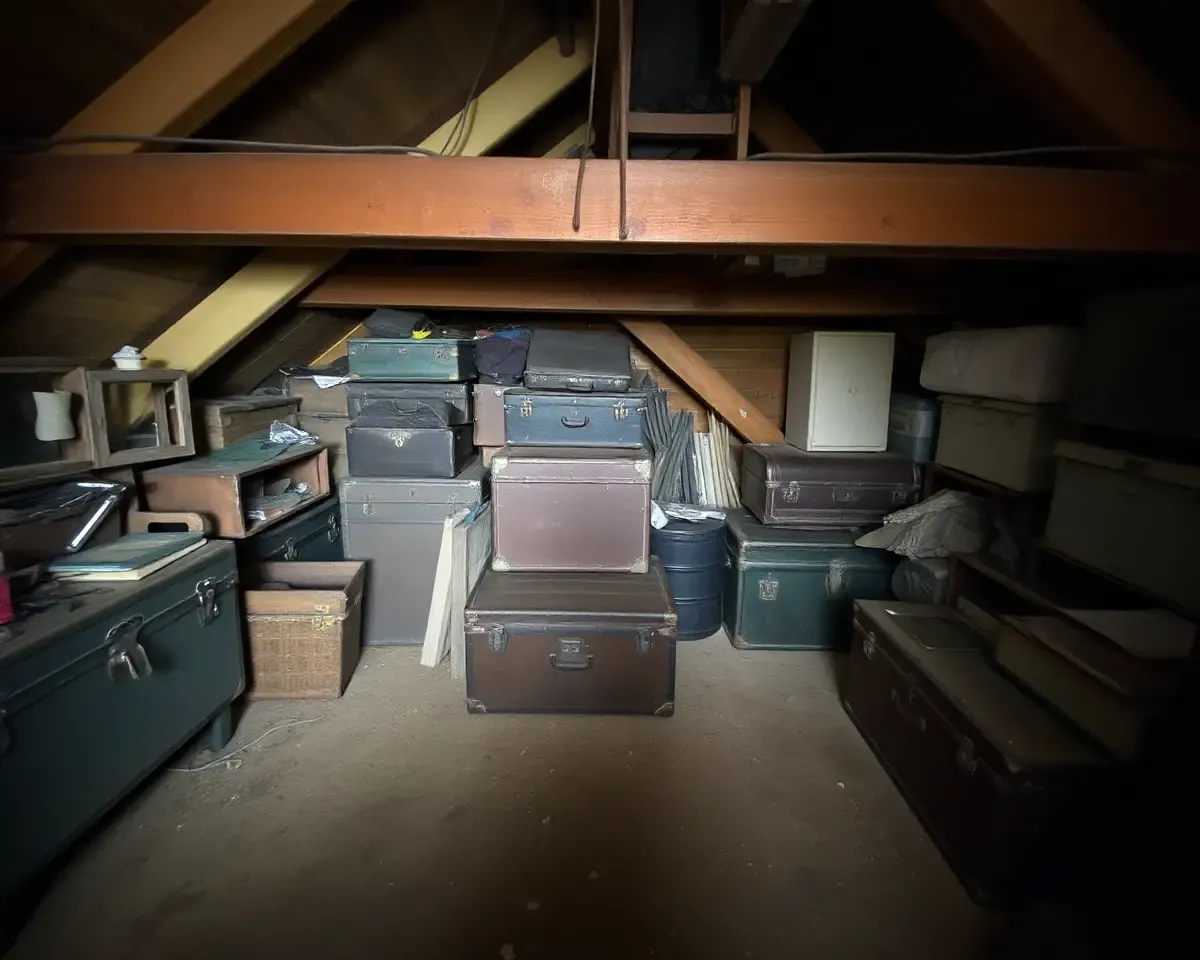 Dry Attic with Old Trunks and Faded Photographs