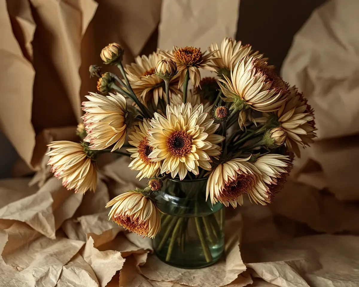 Dry Flowers in Beige-Coloured Paper Still Life
