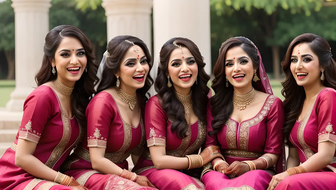 Dulhan and Bridesmaids Laugh and Have Fun Together.
