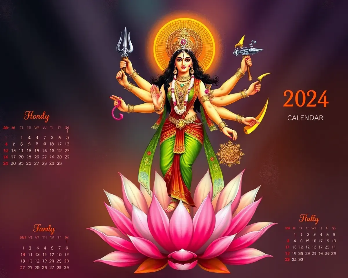 Durga Mata Digital Painting for Hindu Festival Calendar