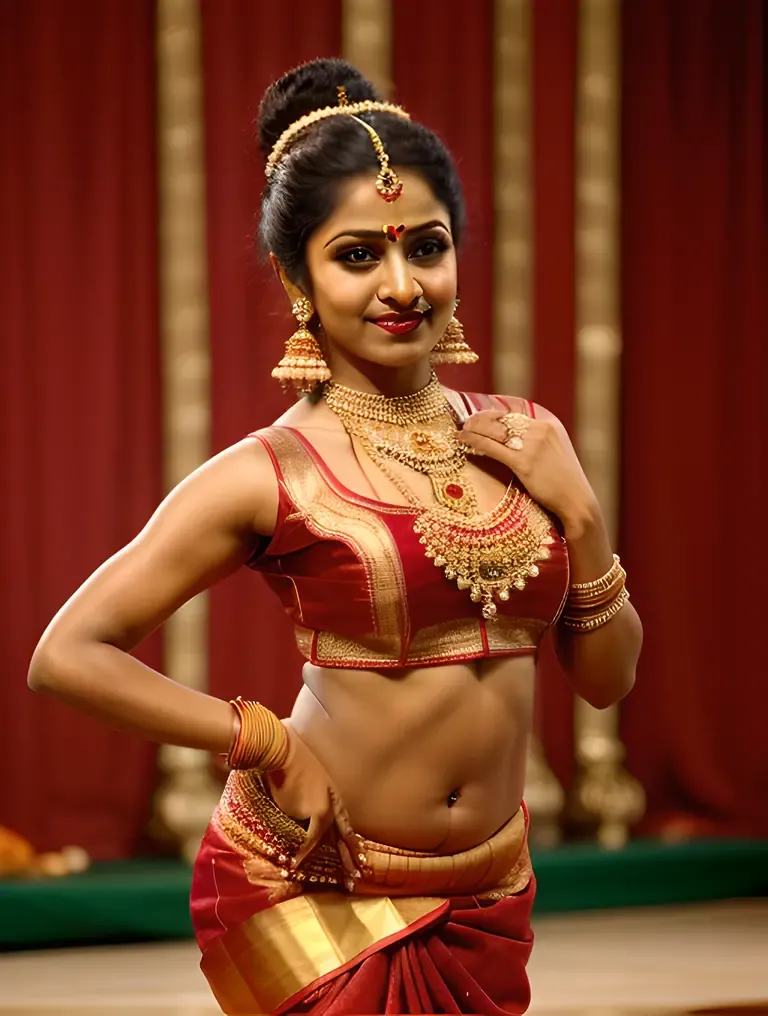 Elegant Bharatanatyam Dancer in Traditional Indian Outfit