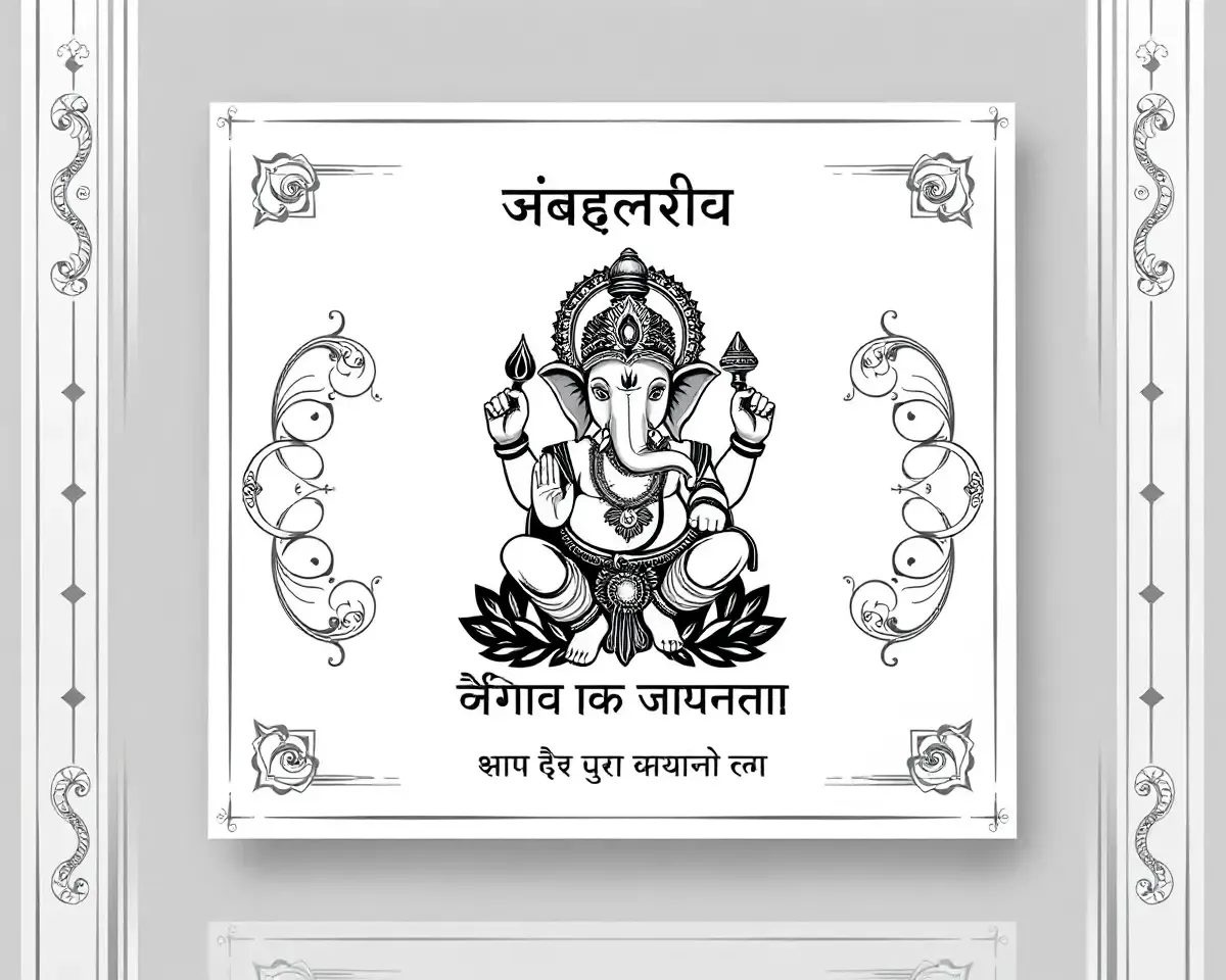 Elegant Ganpati Invitation Card in Marathi Monochromatic Design