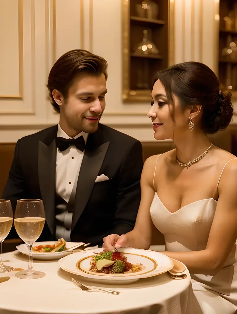 Elegant Girl and Boy Dinner Date at Fancy Restaurant