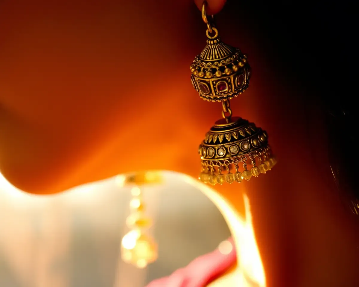Elegant Glow of Jhumkas Against Soft Light