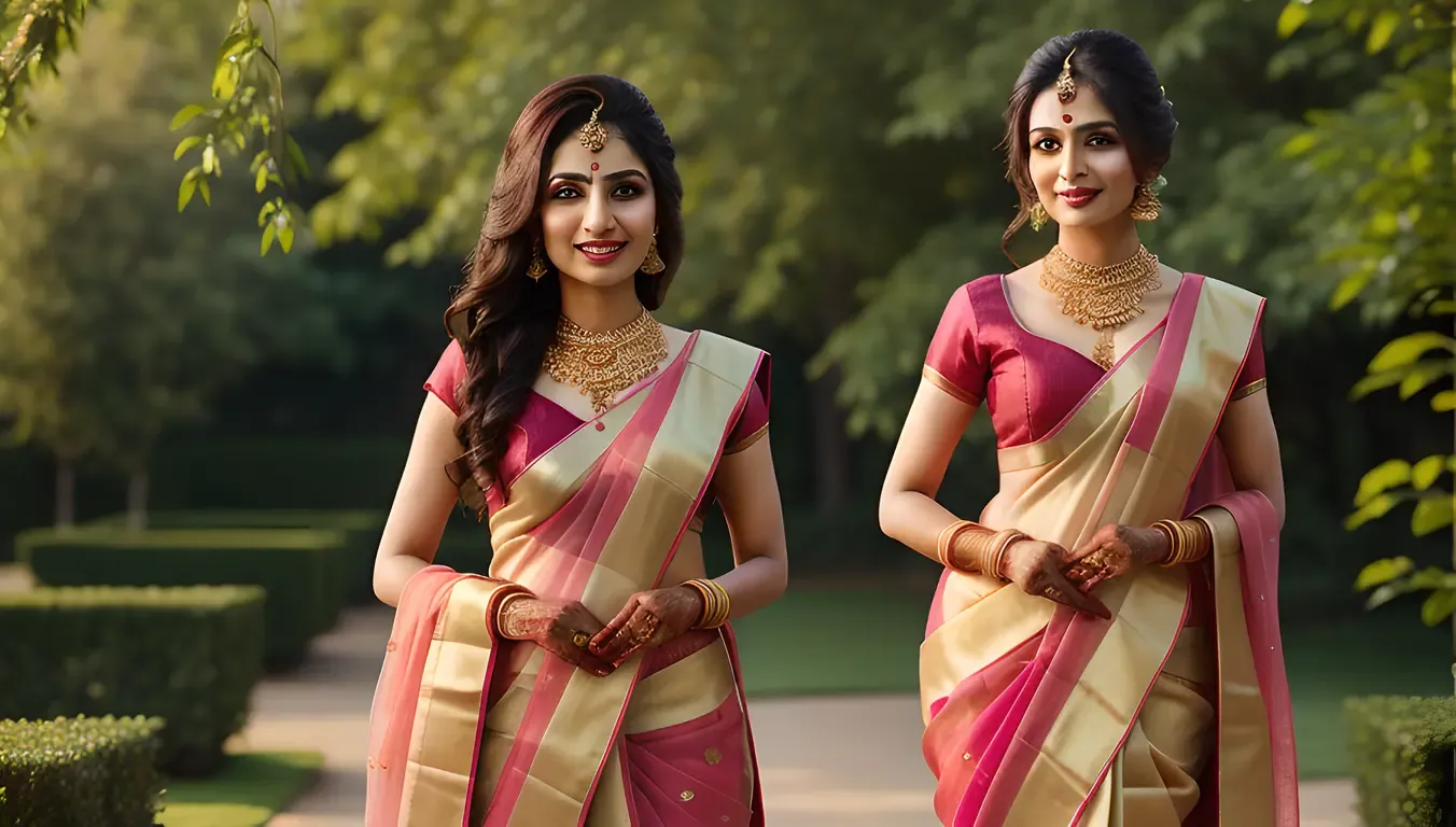 Elegant Indian Dulhan in Pastel Pink and Gold Sari in HD PNG.