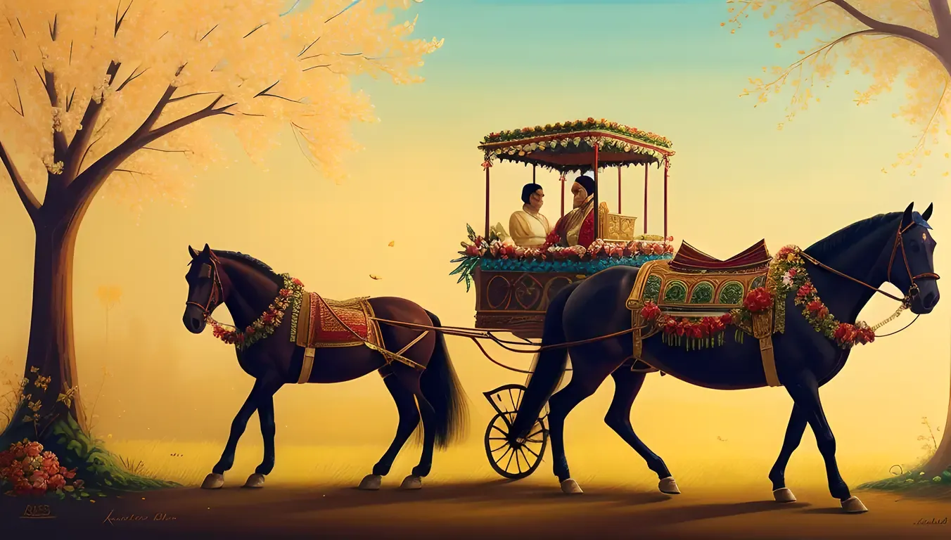 Elegant Kamdev Chariot Horses Flowers Garlands Rati