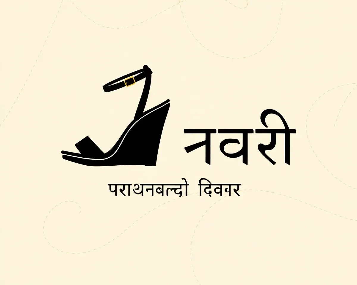 Elegant Marathi Footwear Banner with Wedges and Cursive Font