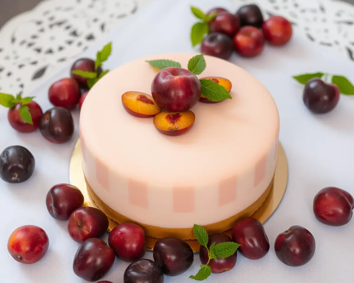 Elegant Plum Cake with Fresh Plums and Mint