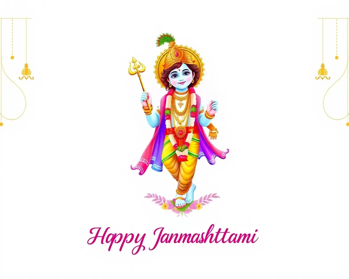 Elegant Script Font Happy Janmashtami Greeting Card