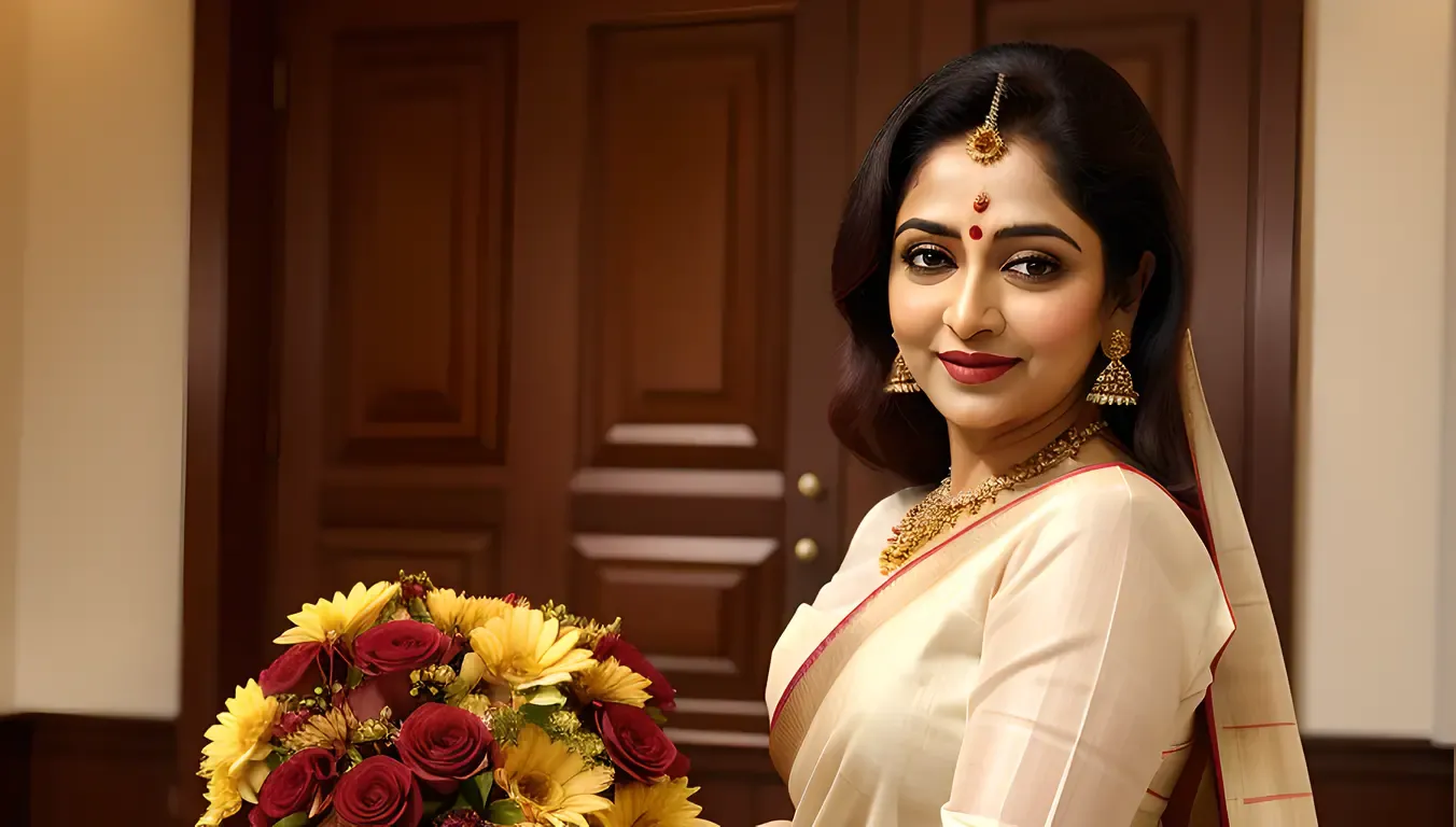Elegant Vyjayanthimala with Bouquet and White Saree