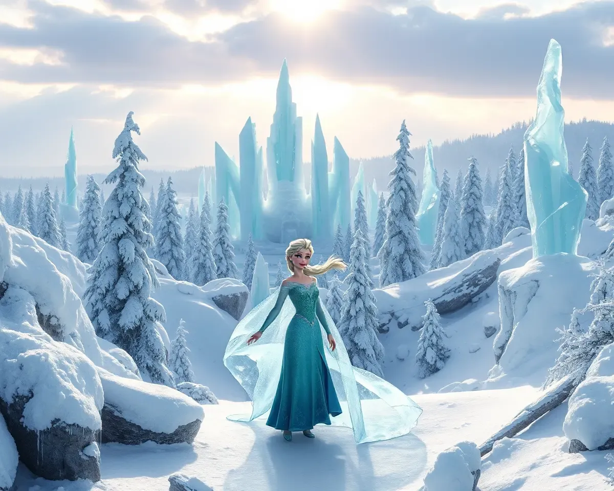 Elsa Frozen PNG in Winter Wonderland with Snow and Ice