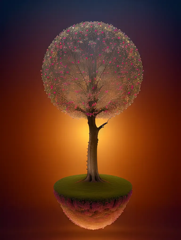 Ethereal Sapera Tree with Glowing Leaves in Dreamscape