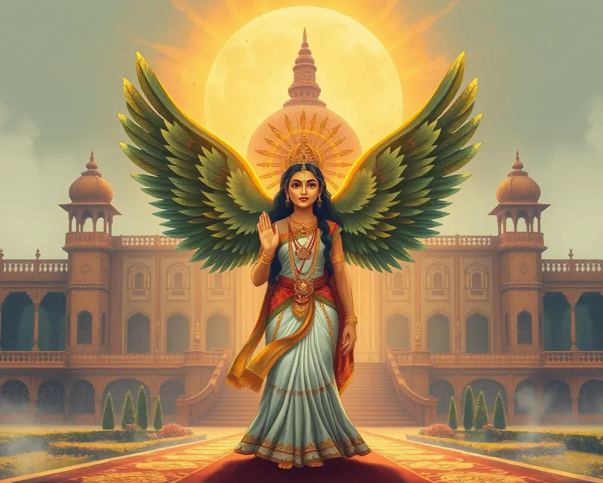 Fantastical Bharat Mata with Wings Illustration