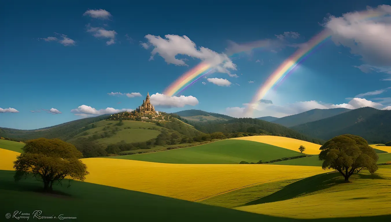 Fantastical Kamdev Rati Rolling Hills Rainbow Sky