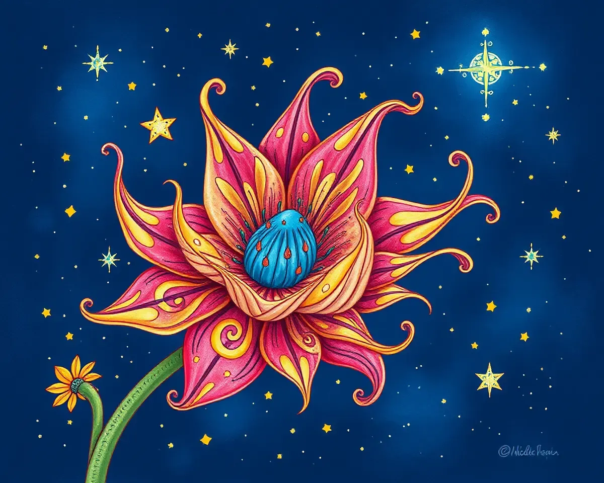 Fantastical Mythical Flower with Swirling Patterns