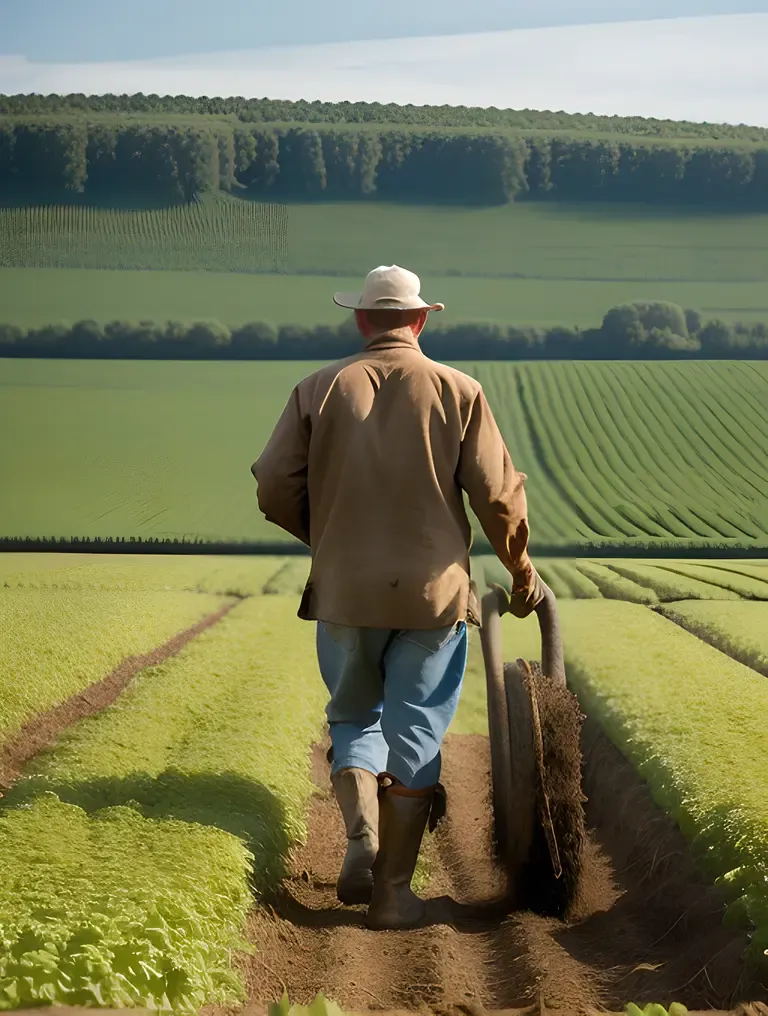 Farmer Toils Unflaggingly in the Fields