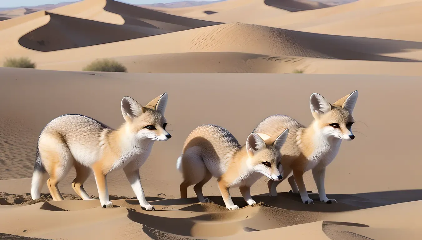 Fennec Foxes Playing in Desert Sand Dunes with Ears Flapping.