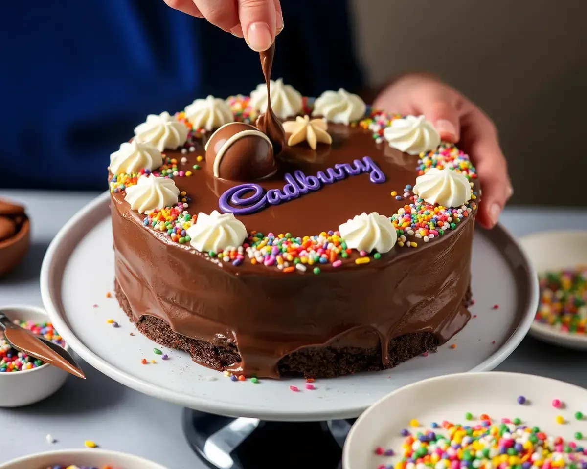 Festive Cadbury Chocolate Cake with Sprinkles and Icing