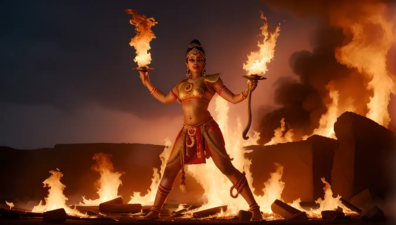 Fiery Nagavalli with Snake Wraps and Dramatic Pose