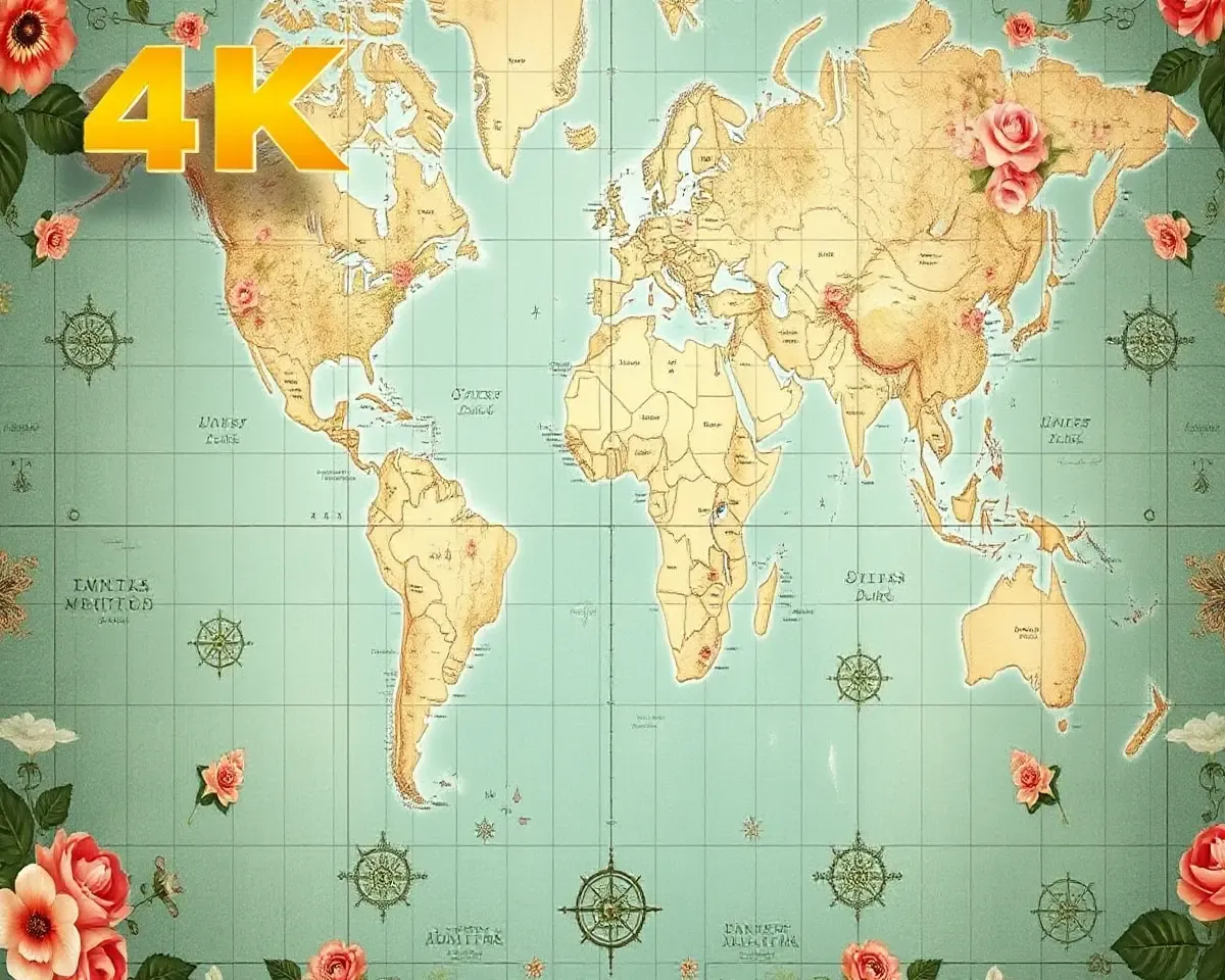 Floral World Map Wallpaper with Subtle Design for Mobile