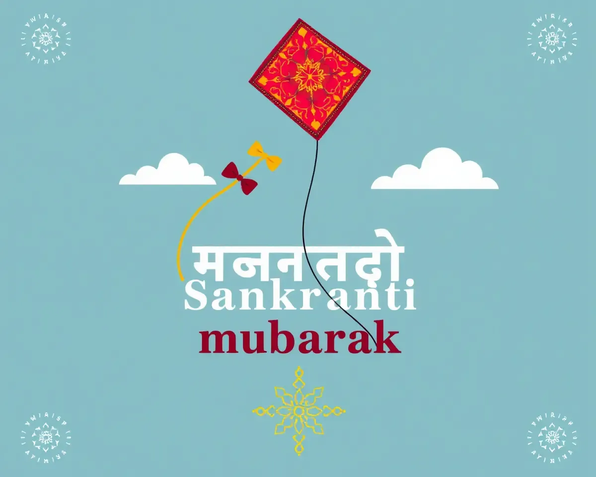 Flying Kite with Hindi Greeting on Makar Sankranti