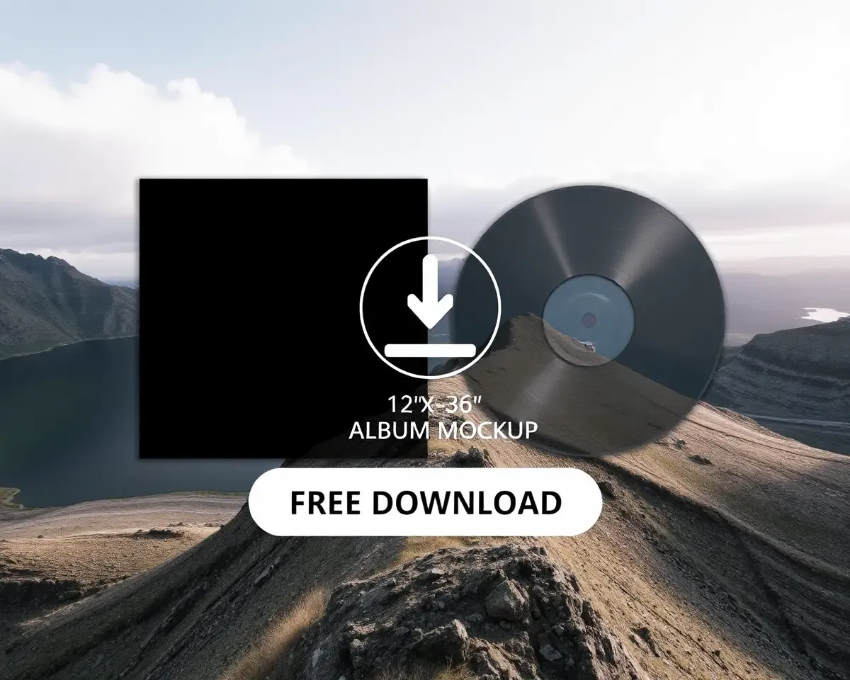 Free Download Button on 12x36 Album Cover Mockup