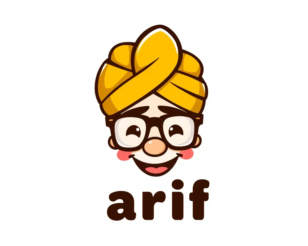 Friendly Arif Logo with Cartoon-Style Illustration and Turban
