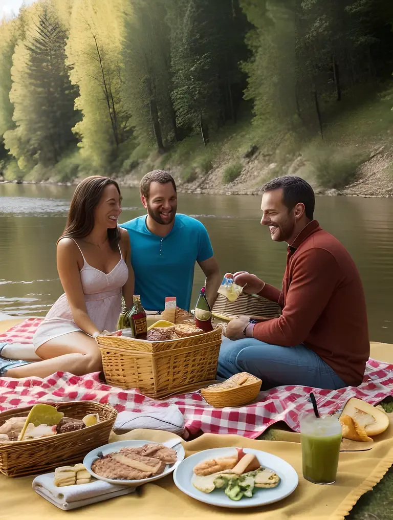 Friends Enjoy Picnic on Putna River Banks