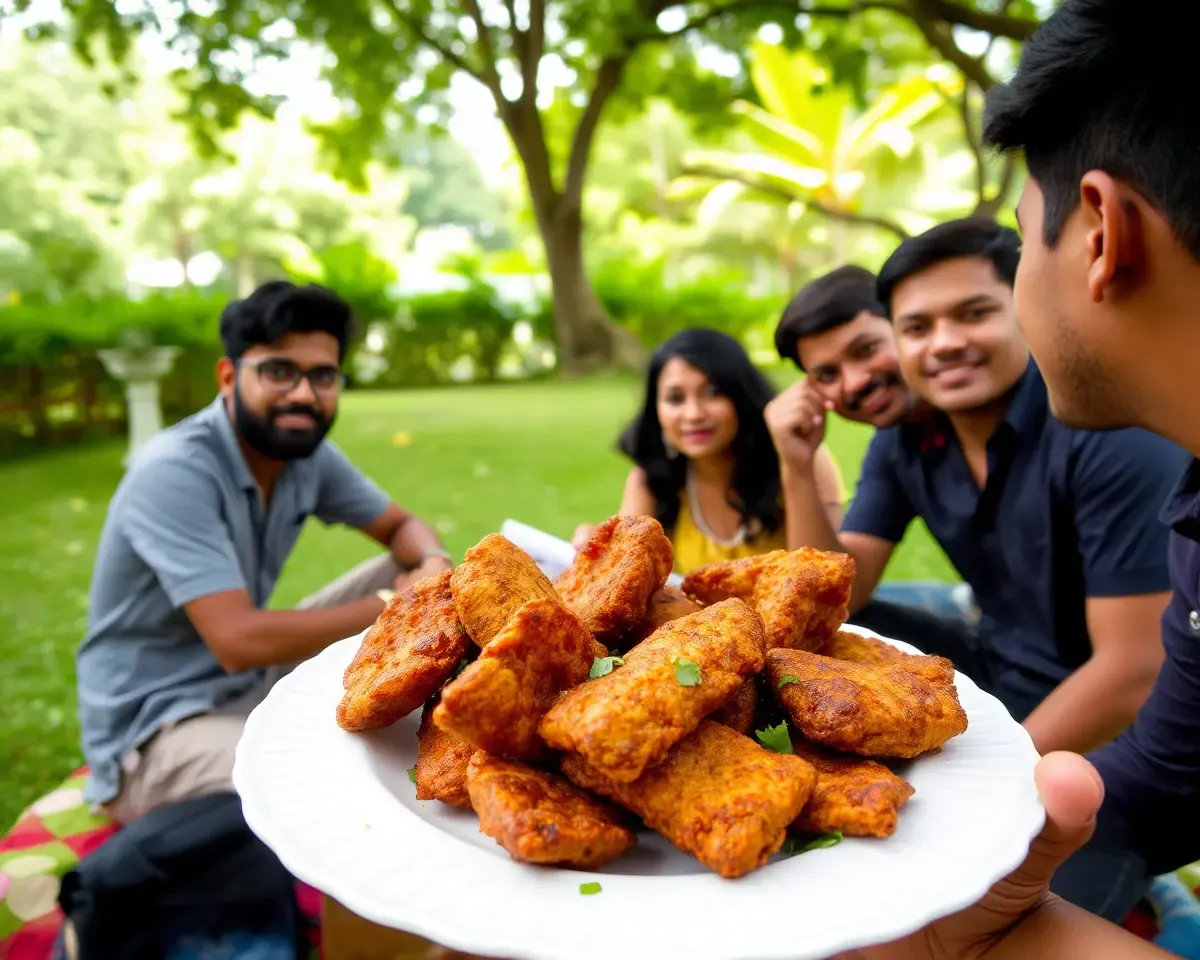 Friends Enjoy Picnic with Freshly Fried Gathiya Snack
