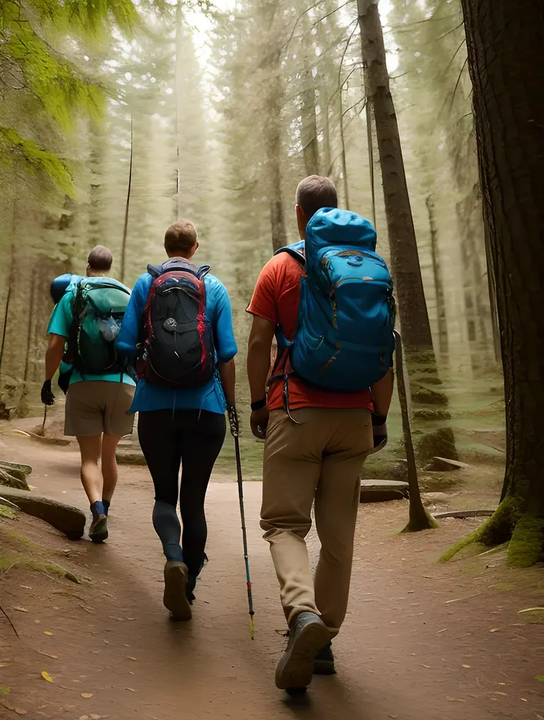 Friends Hike Through Forest Unflaggingly with Adventure Ahead