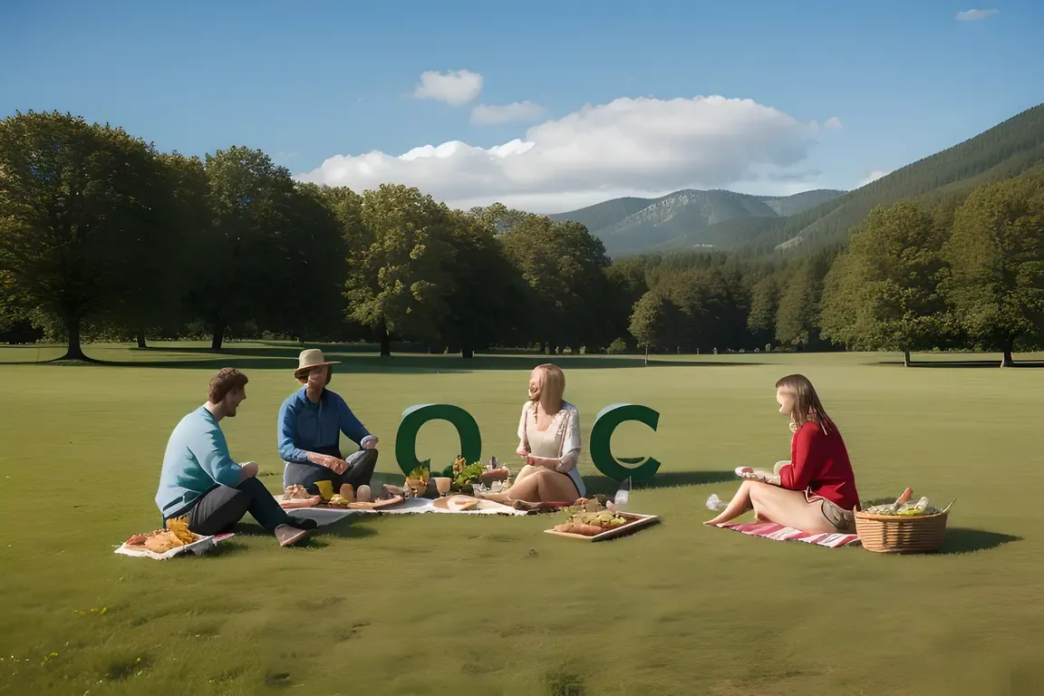 Friends Picnic on Hill Backed by Giant Letter C