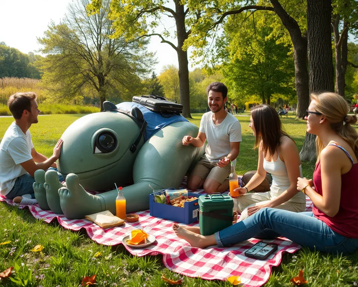 Friends Picnic with Giant Mocop on the Blanket