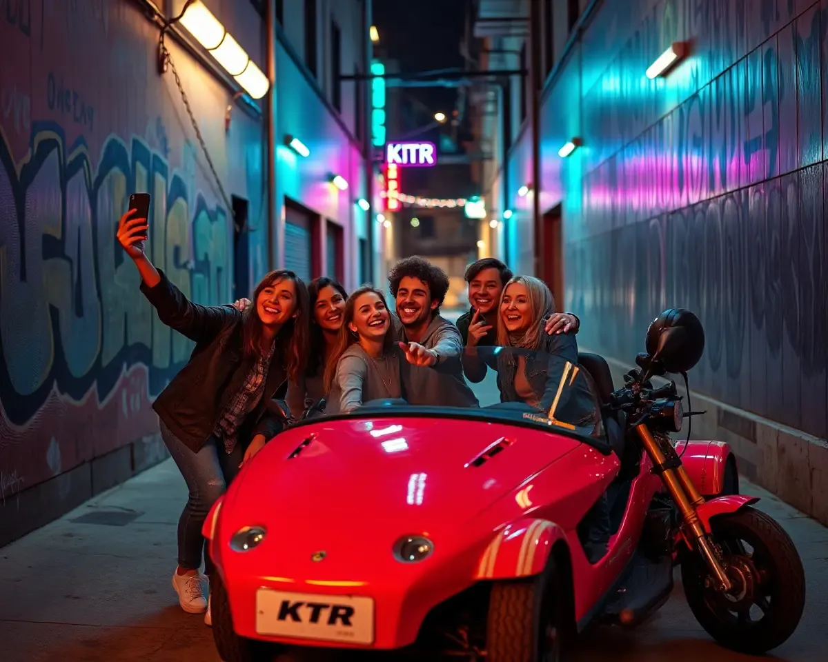 Friends Taking Selfies with Retro-Futuristic KTR