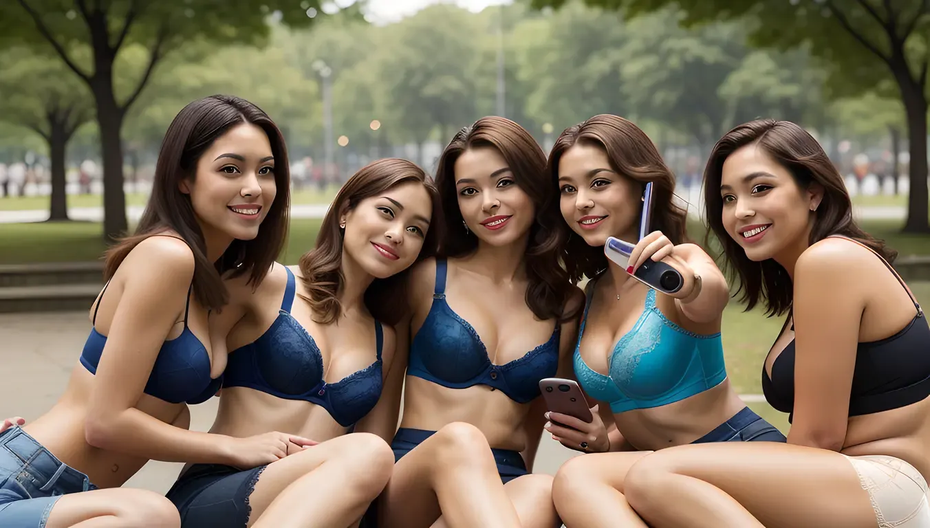Friends Wait Patiently for Bra Photo Editing