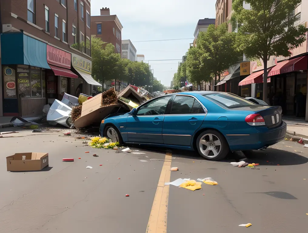 Fru Accident: Car Crashes into Fruit Stand on Busy Street