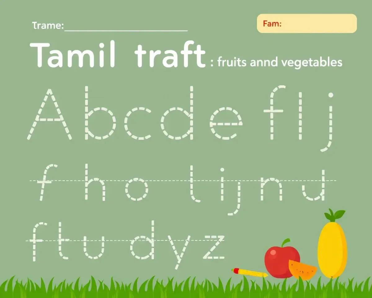 Fruity Tamil Alphabet Tracing Worksheet for Kids