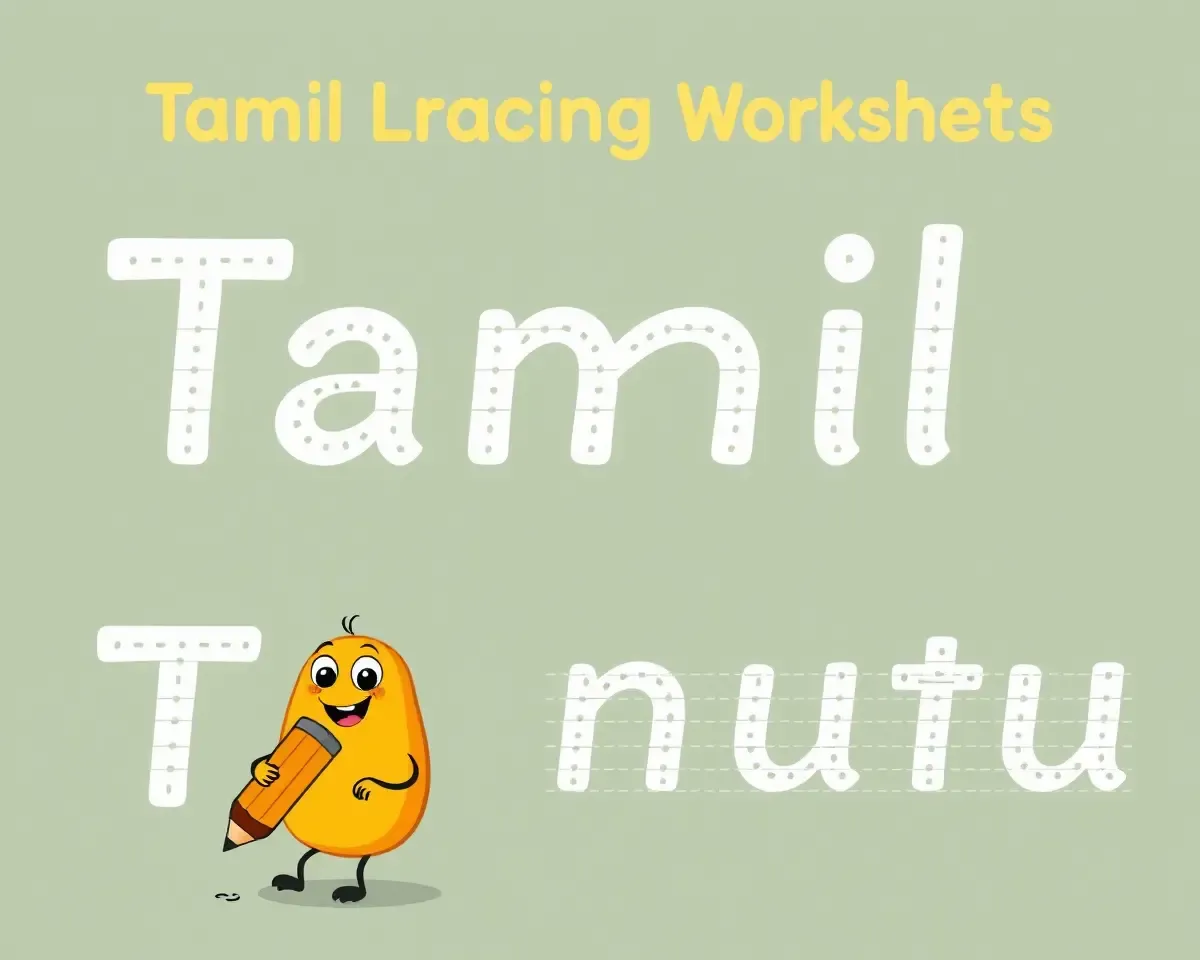 Fun Cartoon Character Tracing Tamil Letters Worksheet