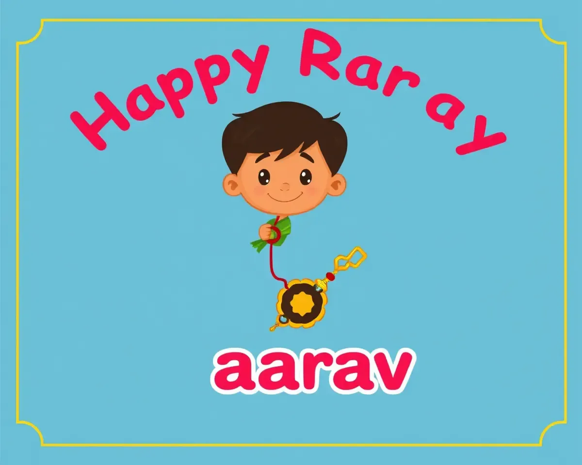 Fun Cartoon Rakhi Wallpaper with Aarav's Playful Font