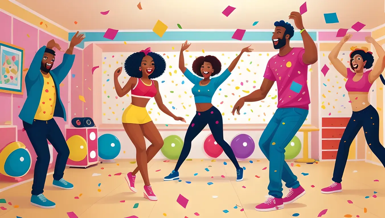 Fun Dance Party with Cartoon Wallpaper and Boombox