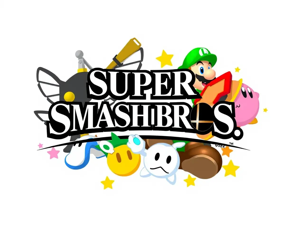 Fun SSB Logo with Nintendo Character Elements PNG
