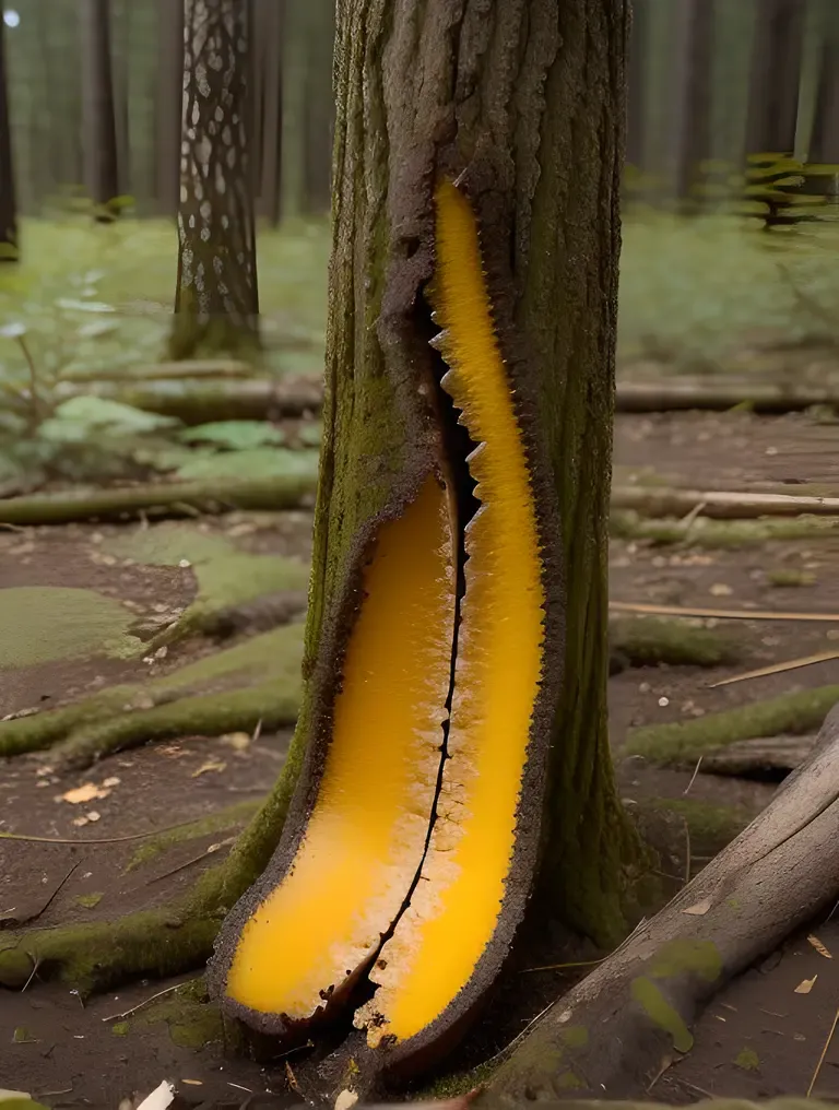 Fungus's Symbiotic Relationships with Insects and Microorganisms in Decaying Log Images